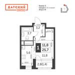 Планировка квартиры студии, 25,7 м2