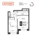 Планировка 1-комнатной квартиры, 35,8 м2
