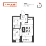 Планировка квартиры студии, 25,4 м2