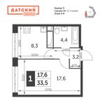 Планировка 1-комнатной квартиры, 33,5 м2