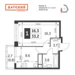 Планировка 1-комнатной квартиры, 33,2 м2