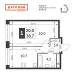 Планировка 1-комнатной квартиры, 38,7 м2