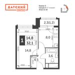 Планировка 1-комнатной квартиры, 32,1 м2