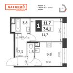 Планировка 1-комнатной квартиры, 34,1 м2