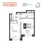 Планировка 1-комнатной квартиры, 36 м2