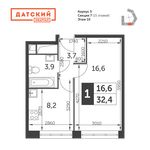 Планировка 1-комнатной квартиры, 32,4 м2