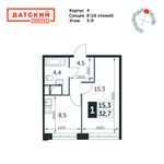 Планировка 1-комнатной квартиры, 32,7 м2