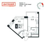 Планировка 1-комнатной квартиры, 36,7 м2