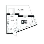 Планировка 1-комнатной квартиры, 43,2 м2