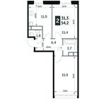 Планировка 2-комнатной квартиры, 54,2 м2