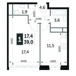 Планировка 1-комнатной квартиры, 39 м2