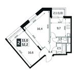 Планировка 2-комнатной квартиры, 52,3 м2