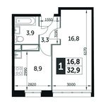 Планировка 1-комнатной квартиры, 32,8 м2