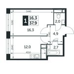 Планировка 1-комнатной квартиры, 37,9 м2
