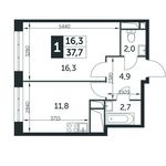 Планировка 1-комнатной квартиры, 37,7 м2