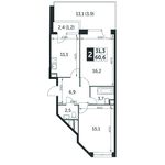 Планировка 2-комнатной квартиры, 60,6 м2