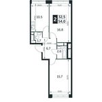Планировка 2-комнатной квартиры, 54 м2