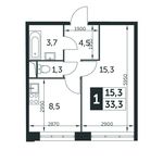 Планировка 1-комнатной квартиры, 33,3 м2