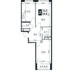 Планировка 2-комнатной квартиры, 59 м2