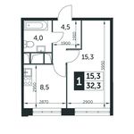 Планировка 1-комнатной квартиры, 32,3 м2