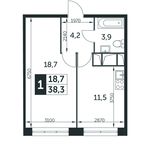 Планировка 1-комнатной квартиры, 38,3 м2