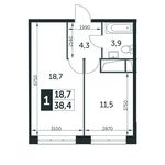 Планировка 1-комнатной квартиры, 38,4 м2