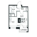 Планировка квартиры студии, 25,7 м2