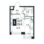 Планировка квартиры студии, 26,4 м2
