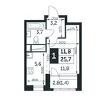 Планировка квартиры студии, 25,7 м2