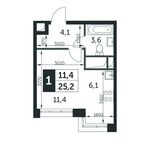 Планировка квартиры студии, 25,4 м2