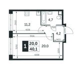 Планировка 1-комнатной квартиры, 40,1 м2