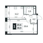 Планировка 1-комнатной квартиры, 39,9 м2