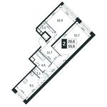 Планировка 2-комнатной квартиры, 55,6 м2