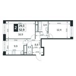 Планировка 2-комнатной квартиры, 52,9 м2