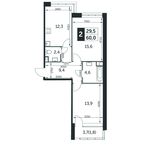Планировка 2-комнатной квартиры, 60 м2