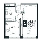 Планировка 1-комнатной квартиры, 33,4 м2