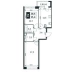 Планировка 2-комнатной квартиры, 55,4 м2