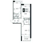 Планировка 2-комнатной квартиры, 58,5 м2