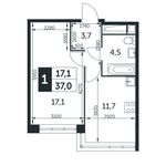 Планировка 1-комнатной квартиры, 37 м2