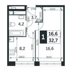 Планировка 1-комнатной квартиры, 32,7 м2