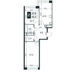 Планировка 2-комнатной квартиры, 55,3 м2