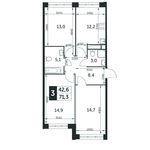 Планировка 3-комнатной квартиры, 71,2 м2