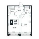 Планировка 1-комнатной квартиры, 41,5 м2