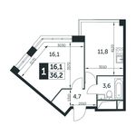 Планировка 1-комнатной квартиры, 36,2 м2