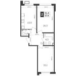 Планировка 2-комнатной квартиры, 57,5 м2