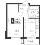 Планировка 1-комнатной квартиры, 33,6 м2