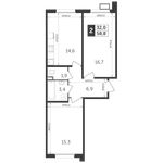 Планировка 2-комнатной квартиры, 58,8 м2