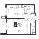 Планировка 1-комнатной квартиры, 38,2 м2