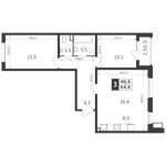 Планировка 3-комнатной квартиры, 64,4 м2