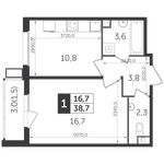 Планировка 1-комнатной квартиры, 38,7 м2